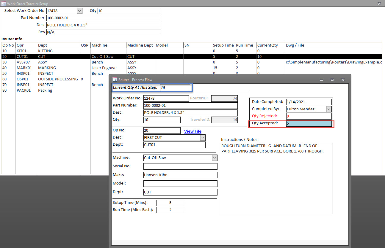 Work Order Partial Transfer Partial Transfer