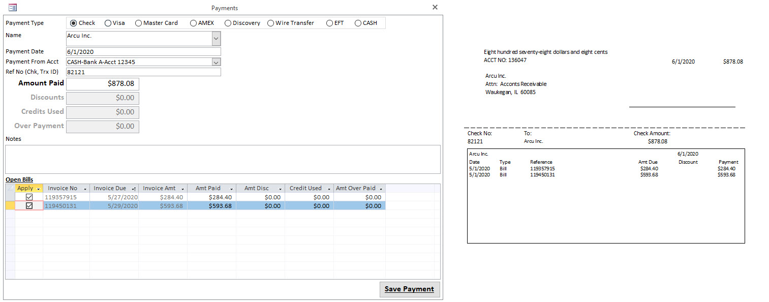 Bill Batch Processing Single Transaction Bill Processing with Check Example