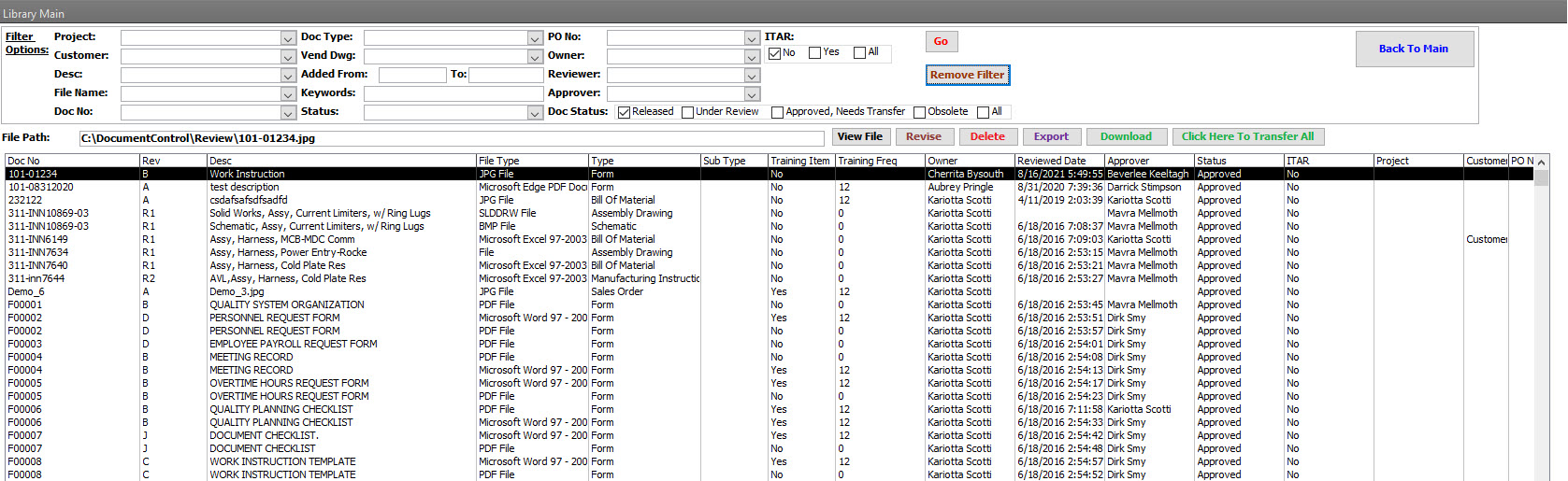 Document Control Search Control of Document Search